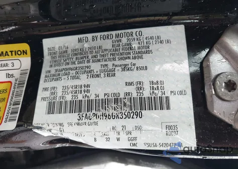 2016 Ford Fusion Se from USA, damaged, VIN 3FA6P0H96GR350290
